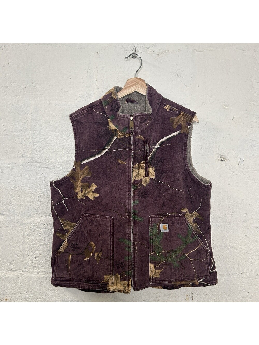 Y2K Carhartt X Realtree Sherpa Mock-Neck Vest “Purple Camo”